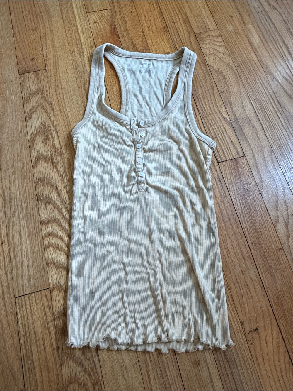 aerie Cream Ribbed Henley Racerback Tank